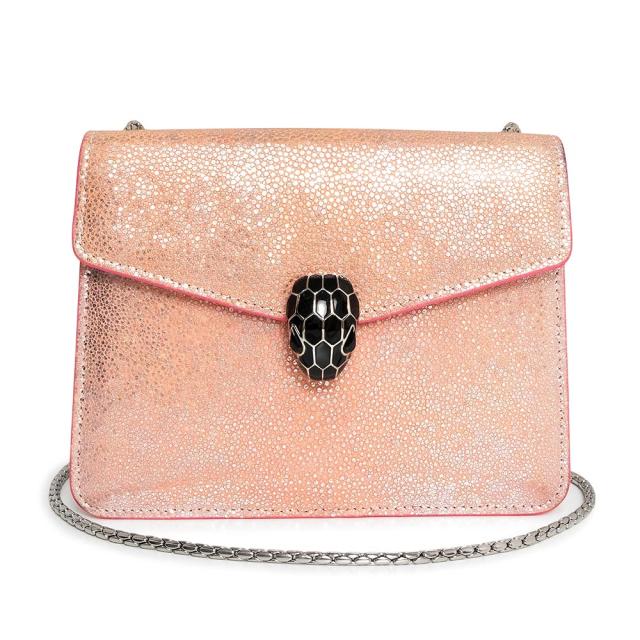 （未使用　展示品）BVLGARI ブルガリ 289408 セルペンティ フォーエバー ガルーシャ スムースカーフレザー ピンク チェーン ショルダーバッグ 斜め掛け シルバー金具 107,690円