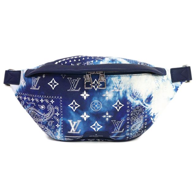 （未使用　展示品）LOUIS VUITTON ルイ ヴィトン M20587 ディスカバリー バムバッグ PM モノグラム バンダナ カーフスキン ウエストバッグ クロスボディ 斜め掛け レザー ブルー ホワイト シルバー金具