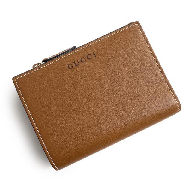 （新品・未使用品）GUCCI グッチ 826718 GGエンブレム ミディアム ジップウォレット スムースレザー GGスプリームキャンバス ブラウン ベージュ 二つ折り財布 ゴールド金具 箱付