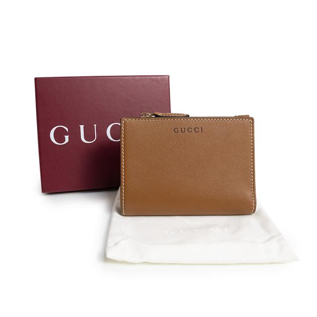 （新品・未使用品）GUCCI グッチ 826718 GGエンブレム ミディアム ジップウォレット スムースレザー GGスプリームキャンバス ブラウン ベージュ 二つ折り財布 ゴールド金具 箱付_1