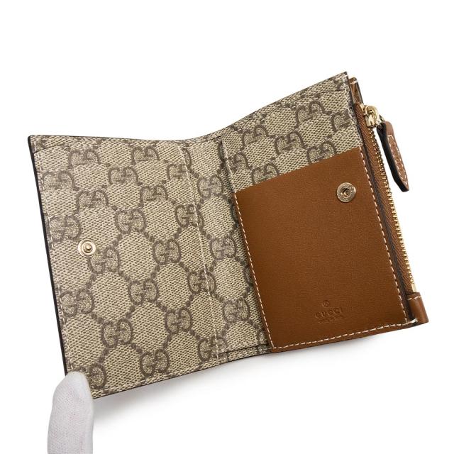 （新品・未使用品）GUCCI グッチ 826718 GGエンブレム ミディアム ジップウォレット スムースレザー GGスプリームキャンバス ブラウン ベージュ 二つ折り財布 ゴールド金具 箱付_2