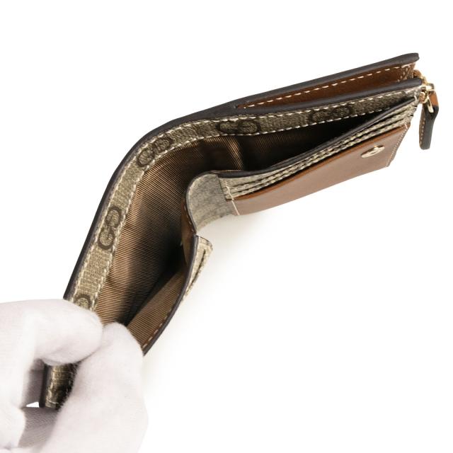 （新品・未使用品）GUCCI グッチ 826718 GGエンブレム ミディアム ジップウォレット スムースレザー GGスプリームキャンバス ブラウン ベージュ 二つ折り財布 ゴールド金具 箱付_3