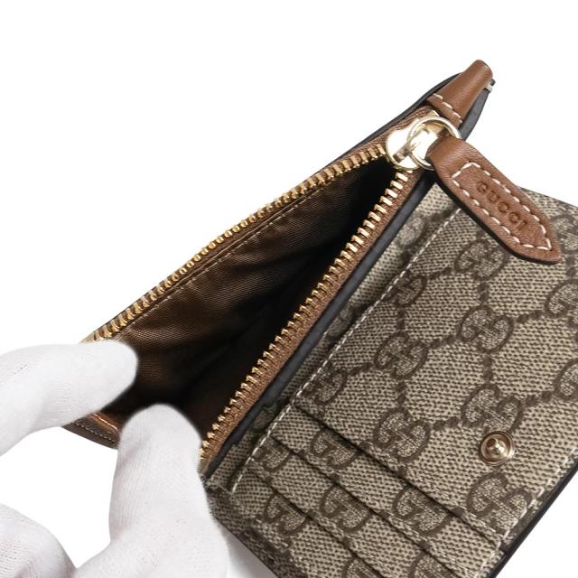 （新品・未使用品）GUCCI グッチ 826718 GGエンブレム ミディアム ジップウォレット スムースレザー GGスプリームキャンバス ブラウン ベージュ 二つ折り財布 ゴールド金具 箱付_4