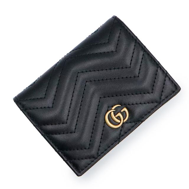 （新品・未使用品）GUCCI グッチ 466492 ダブルG GGマーモント スモールウォレット シェブロンレザー ブラック コンパクト 二つ折り財布 アンティークゴールド金具 箱付