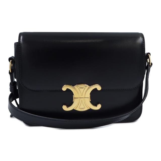 （未使用　展示品）CELINE セリーヌ 188423BF4 ティーン トリオンフ シャイニーカーフスキン ラムスキン ブラック ショルダーバッグ 斜め掛け レザー ゴールド金具
