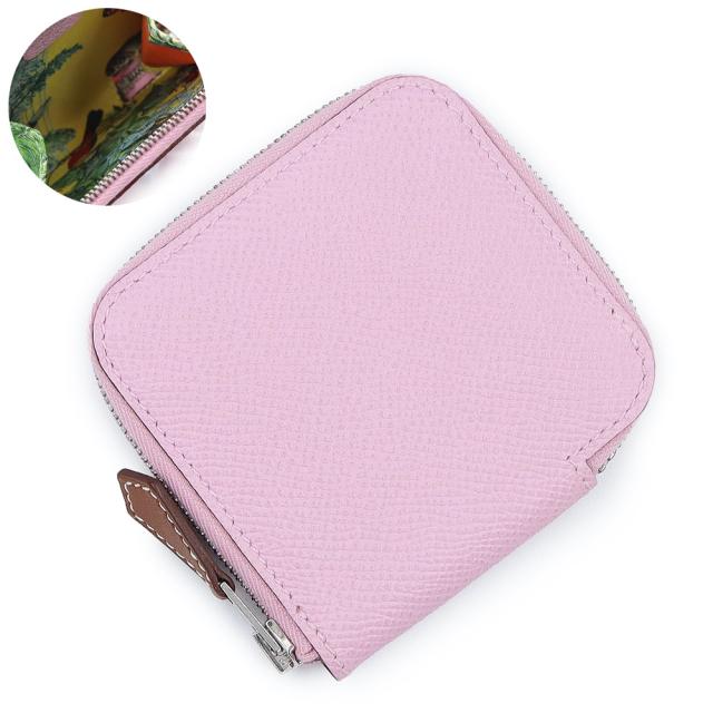 （新品・未使用品）HERMES エルメス アザップコンパクト ミニ シルクイン EQUATEUR 赤道直下 ヴォーエプソン ピンク Mauve Sylvestre モーヴシルベストル JAUNE DE NAPLES ジョーヌ ドゥ ナプル D刻印 コインケース 小銭入れ 財布 レザー シルバー金具