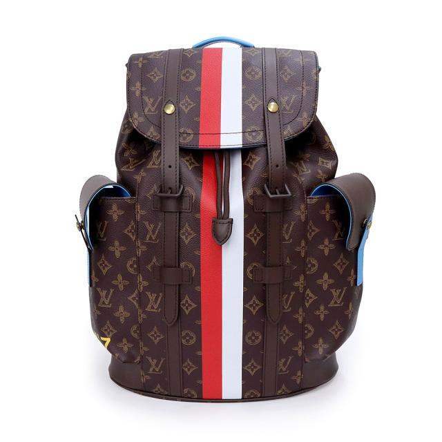 （未使用　展示品）LOUIS VUITTON ルイ ヴィトン M59662  クリストファーPM モノグラム レザー ブラウン レッド ホワイト リュック デイ バックパック アンティークゴールド金具