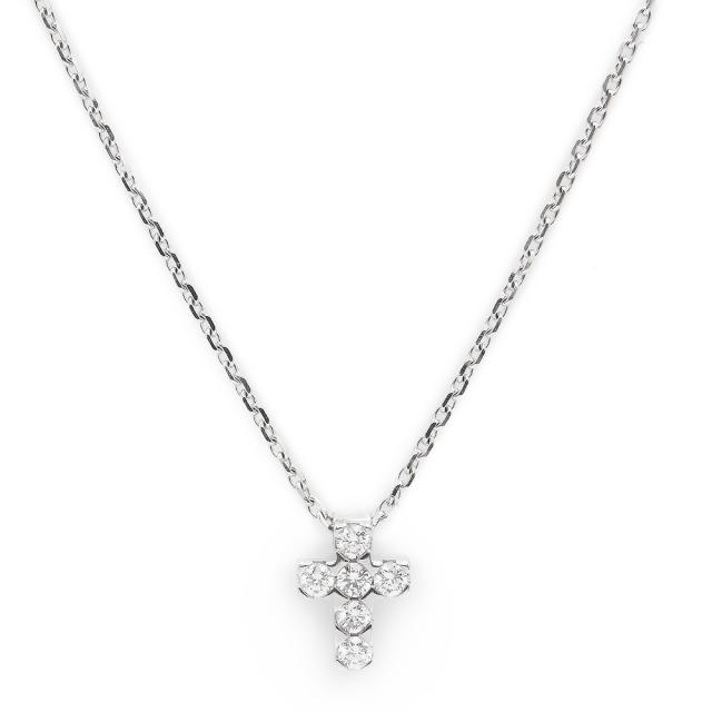 （中古）Van Cleef &amp; Arpels ヴァンクリーフ＆アーペル ミニクロアチュール クロス K18WG 750 6Pダイヤモンド ホワイトゴールド ネックレス ペンダント 箱付