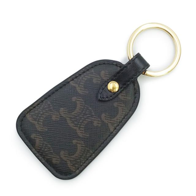 （新品・未使用品）CELINE セリーヌ 10D362BT8 トリオンフキャンバス カーフスキン ブラック バッグチャーム キーリング キーホルダー レザー ゴールド金具 箱付