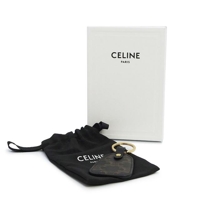 （新品・未使用品）CELINE セリーヌ 10D362BT8 トリオンフキャンバス カーフスキン ブラック バッグチャーム キーリング キーホルダー レザー ゴールド金具 箱付_1