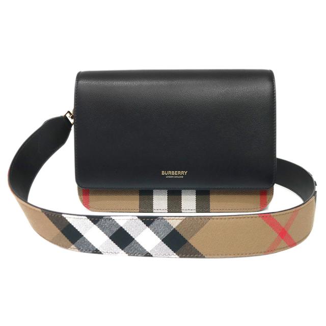 （未使用　展示品）BURBERRY バーバリー 8084025 マックフォード チェック クロス カーフスキン キャンバス ブラック ショルダーバッグ 斜め掛け レザー ゴールド金具