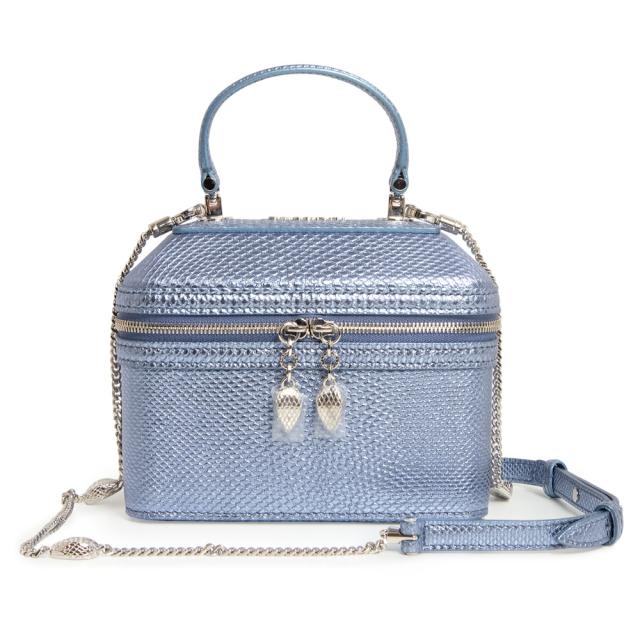 （新品・未使用品）BVLGARI ブルガリ セルペンティ フォーエバー ジュエリーボックス モルトンカルングスキン ナイアガラサファイア ブルー 2Way 斜め掛け チェーン ショルダー ハンドバッグ シルバー金具
