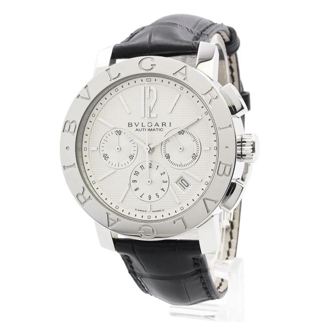 （未使用　展示品）BVLGARI ブルガリ BB42WSLDCH ブルガリ ブルガリ クロノグラフ 自動巻き ステンレススチール アリゲーター エキゾチックレザー ブラック シルバー 腕時計 ギャランティカード 箱付 214,500円