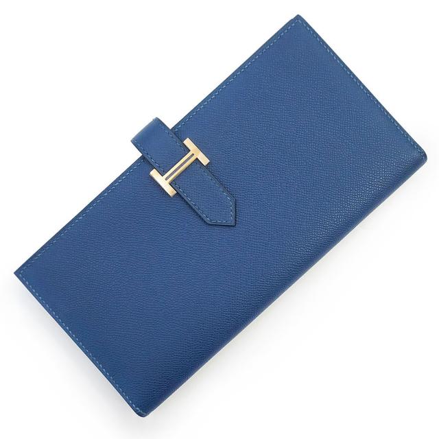（新品・未当てはめる品）HERMES エルメス ベアン スフレ ヴォーマダム ディープブルー B目じるし 二つ折り長紙入れ なめし革 ゴールド金具 箱付