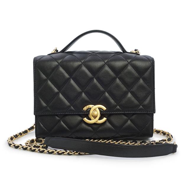 （美品）CHANEL シャネル AS2796 マトラッセ ココマーク トップハンドル フラップ ラムスキン ブラック 2WAY チェーン ミニ ショルダー ハンドバッグ 斜め掛け レザー ゴールド金具 311,850円