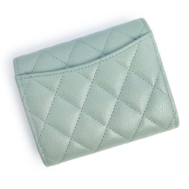（新品・未使用品）CHANEL シャネル AP0229 マトラッセ クラシック スモール フラップ ウォレット キャビアスキン グレイッシュスモーキーグリーン コンパクト 三つ折り財布 レザー ゴールド金具 箱付