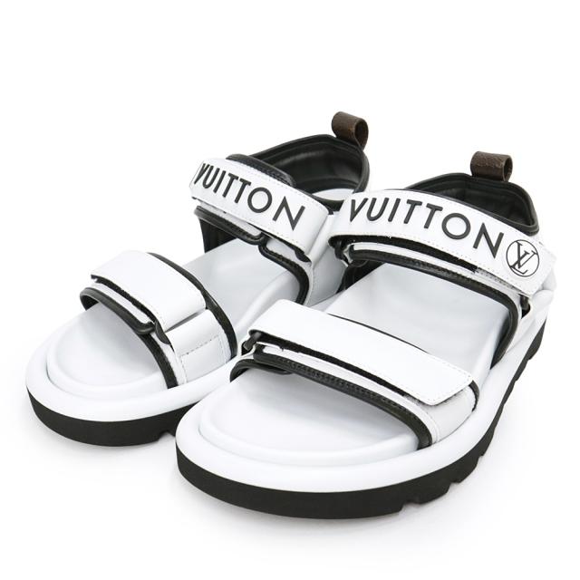 （未使用保管品）LOUIS VUITTON ルイ ヴィトン 1A9OW8 プールピロー ライン カーフスキン モノグラム ホワイト ブラック サンダル 靴 #36 23cm レザー 58,080円