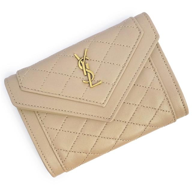（新品・未使用品）SAINT LAURENT サンローラン 692052 スモール エンベロープ ウォレット ラムスキン ベージュ 二つ折り財布 コインケース 小銭入れ レザー アンティークゴールド金具 箱付