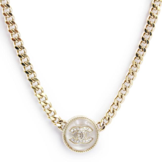 （未使用　展示品）CHANEL シャネル AB7802 ココマーク ラウンド ラインストーン チェーン ゴールド クリア チョーカー ネックレス ペンダント