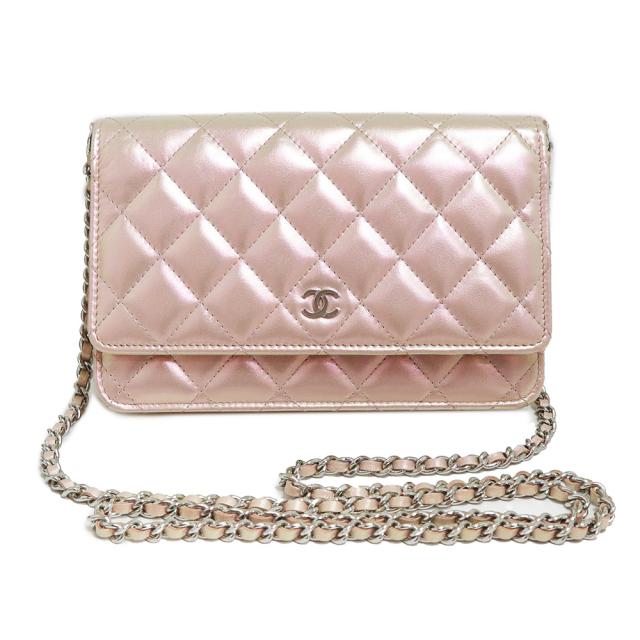 （未使用　展示品）CHANEL シャネル マトラッセ 長財布 斜め掛け レザー パールピンク チェーンウォレット シルバー金具 箱付