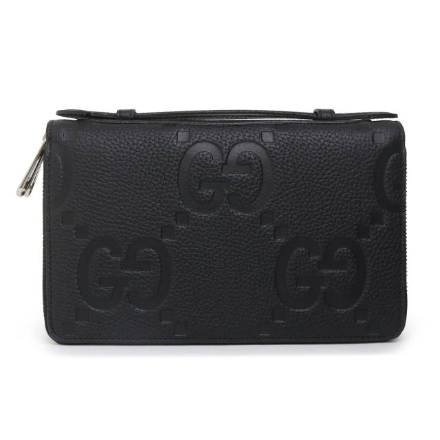 （未使用　展示品）GUCCI グッチ 751760 ジャンボ GGトラベル ドキュメントケース ラウンドファスナー ジップ セカンド クラッチ レザー ブラック 長財布 シルバー金具