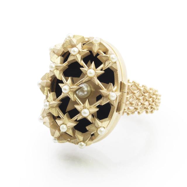 （美品）Christian Dior クリスチャンディオール R1369WOMLQ スター ロケット パール Grand Bal ゴールド ブラック リング 指輪 Mサイズ #11号