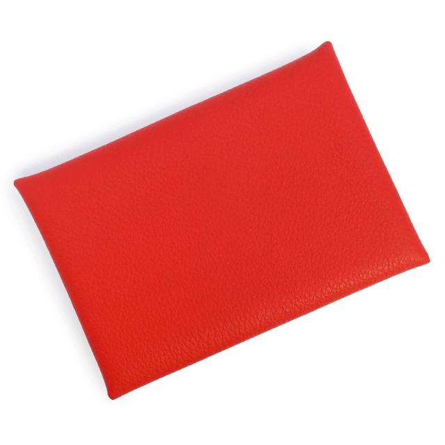 （新品・未使用品）HERMES エルメス カルヴィ デュオ コンパクト ヴォーエバーカラー ルージュラデュー レッド W刻印 コインケース カードケース パスケース 小銭入れ 名刺入れ 定期入れ 財布 レザー シルバー金具 箱付
