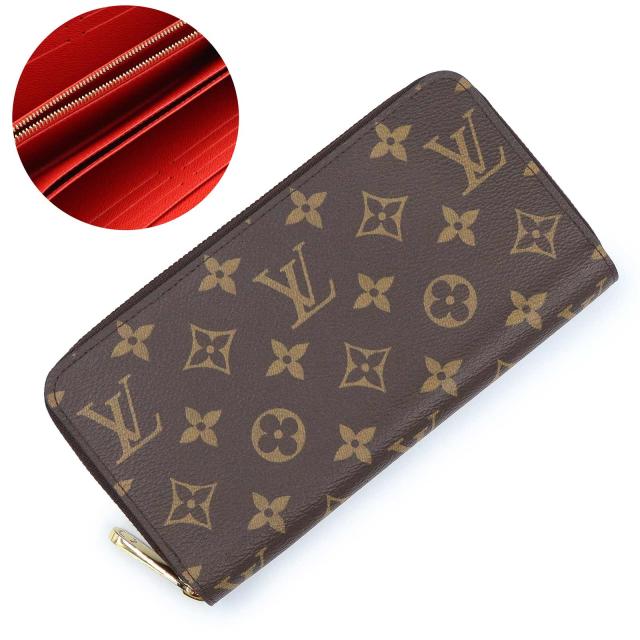 （未使用　展示品）LOUIS VUITTON ルイ ヴィトン M41896 ジッピー ウォレット モノグラム ブラウン コクリコ レッド 長財布 ゴールド金具 箱付 59,862円