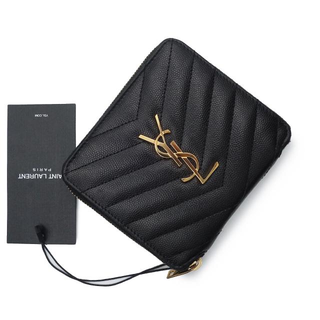 （新品・未使用品）SAINT LAURENT PARIS サンローランパリ 582112 カサンドラ コンパクト ジップアラウンドウォレット モノグラム カーフスキン ブラック ラウンドファスナー 二つ折り財布 レザー ゴールド金具 箱付