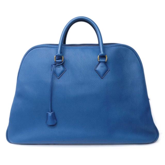 （中古）HERMES エルメス サンプロン アルデンヌ ブルーフランス □A刻印 ボストン ハンドバッグ 旅行カバン レザー ゴールド金具