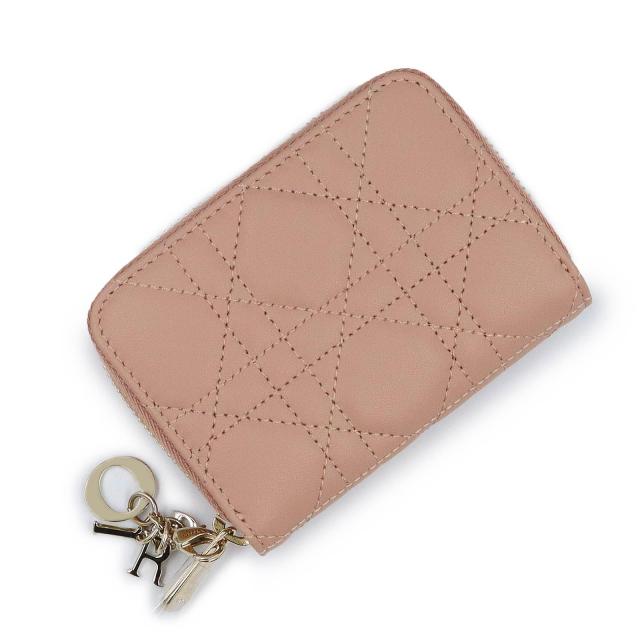 （未使用　展示品）Christian Dior クリスチャンディオール S0985ONMJ レディ ディオール VOYAGEUR スモール ジップ カナージュ ラムスキン Rose des Vents ローズ デ ヴァン ピンク コインケース 小銭入れ 財布 レザー シャンパンゴールド金具 38,610円