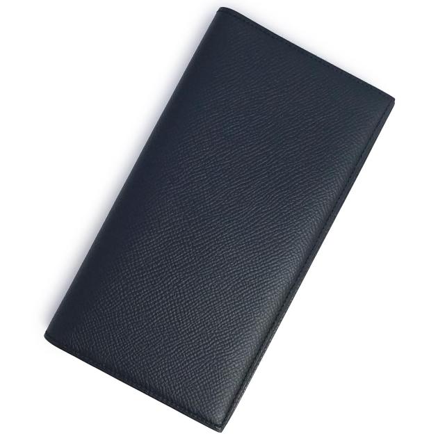 （新品・未使用品）HERMES エルメス MC2 フレミング ヴォーエプソン ブルーインディゴ ダークネイビー D刻印 二つ折り長財布 札入れ レザー 箱付 108,900円