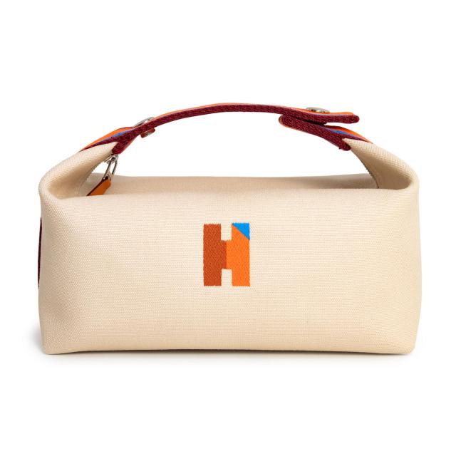 （未使用保管品）HERMES エルメス ブリッド ア ブラック PM Hパヴィヨン コットン100％ natural ナチュラル ベージュ ハンドバッグ シルバー金具