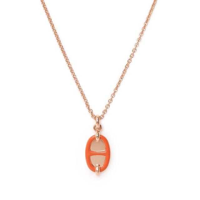 （新品・未使用品）HERMES エルメス ミニ マイヨン PM ペンダント オレンジパッション ネックレス ピンクゴールド金具 箱付