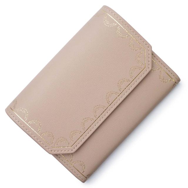 （未使用　展示品）Cartier カルティエ L3001757 ガーランド ドゥ カルティエ ミニマルチウォレット カーフスキン パウダーベージュ ピンク 二つ折り財布 レザー ゴールド金具 箱付
