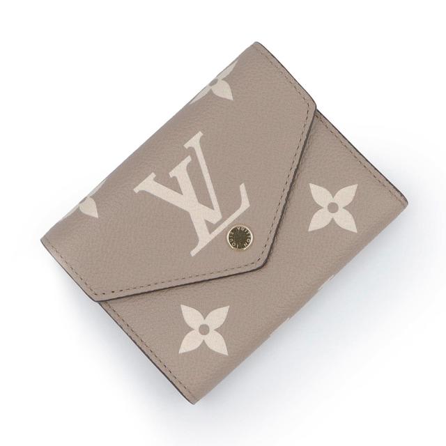（未使用　展示品）LOUIS VUITTON ルイ ヴィトン M81861 ポルトフォイユ ヴィクトリーヌ コンパクト モノグラムアンプラント トゥルトレール クレーム ベージュ 三つ折り財布 レザー ゴールド金具 箱付