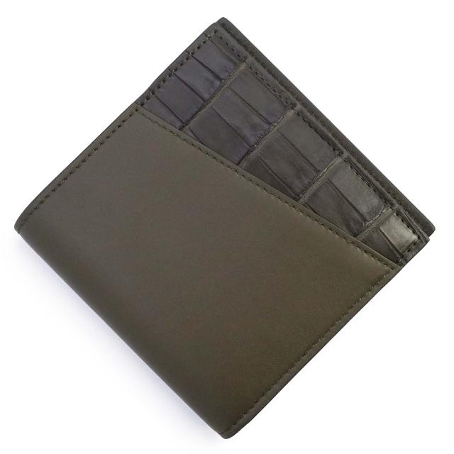 （新品・未使用品）BOTTEGA VENETA ボッテガヴェネタ 583611 カーフスキン クロコダイル カーキ グリーン 札入れ 二つ折り財布 エキゾチックレザー 箱付