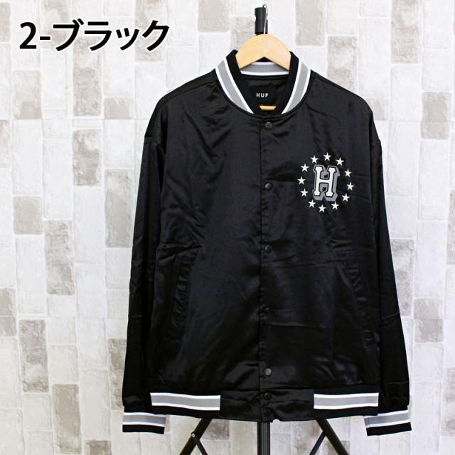 送料無料 HUF ハフ ギャラクティック スタック ベースボール ジャケット GALACTIC STACK BASEBALL JACKET スタジアムジャケット サテン スタジャン アウター ジャンパー ブルゾン メンズ ストリート スケーター 人気 ブランド JK00409_1