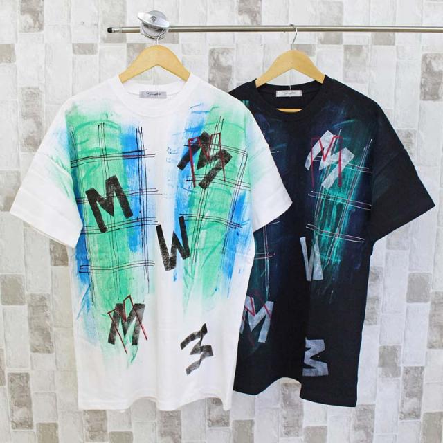 送料無料 KOREA selection コリアセレクション ペイントデザイン クルーネック 半袖Tシャツ ヘビーウェイト コットン ドロップショルダー トップス 韓国ファッション メンズ レディース ユニセックス ゆうパケ