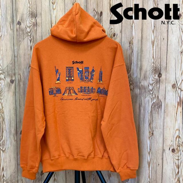 送料無料 Schott ショット HOODED SWEAT N.Y. MAP ニューヨークマップ パーカー スウェット 裏毛 782-3231003 メンズ ブランドの通販は