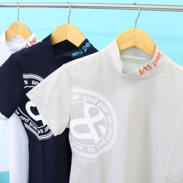貨物輸送無料 and per se アンパスィ ゴルフ御召しもの レディースモックネックシャツ ロゴタイプ 吸汗速乾 UV守る 伸ばすこと トップス ブランド名 格好のいい 春夏 ゆうパケ