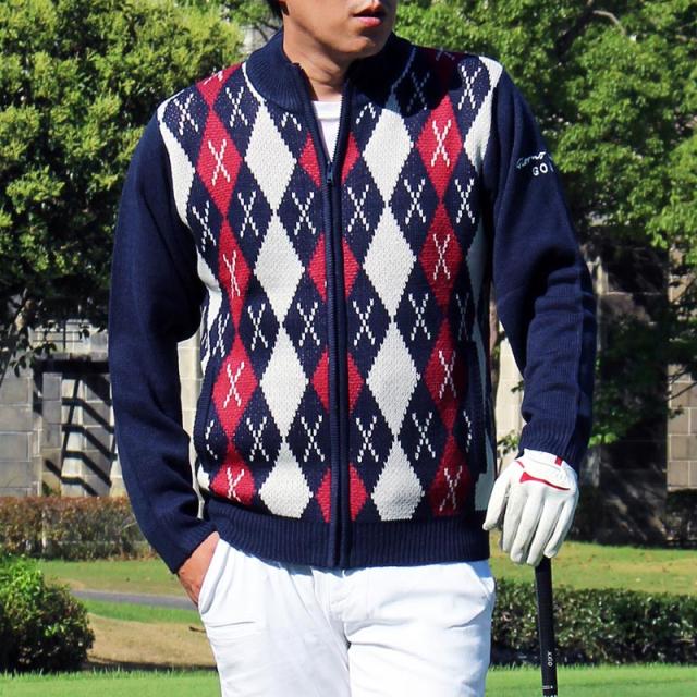 送料無料 ゴルフ ニット メンズ ゴルフウェア セーター Giorno Seven ジョルノセブン アーガイル柄 ブルゾン ジャケット フルジップアッの通販はau Pay マーケット Topism メンズファッション