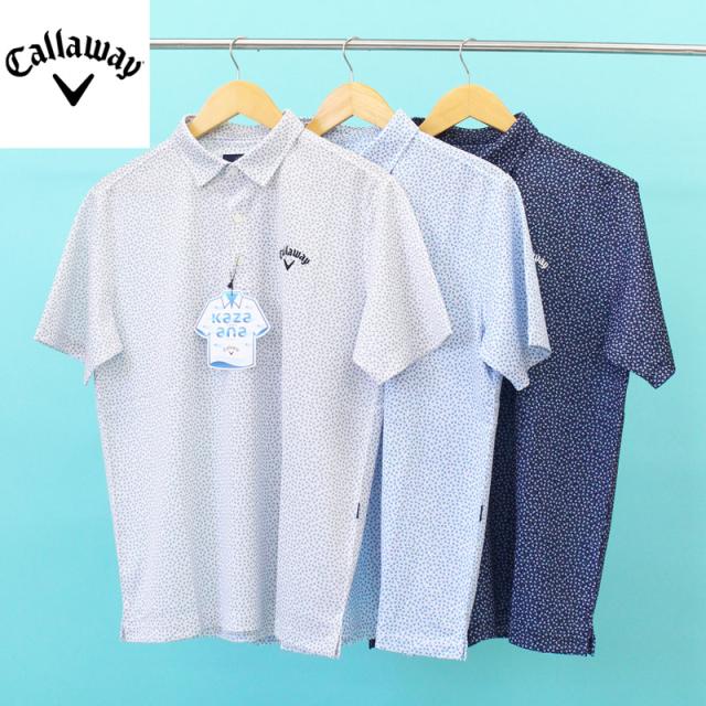 送料無料 Callaway キャロウェイアパレル ゴルフウェア メンズ ポロシャツ 吸汗速乾 かざあなメッシュ トップス 半袖 小ヤシの木総柄 ブランド おしゃれ 春夏 ゆうパケ