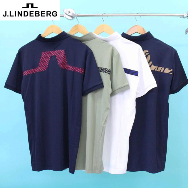 送料無料 Jリンドバーグ J.LINDEBERG ゴルフウェア メンズ ポロシャツ 半袖 UVカット 吸水速乾 バックブリッジ柄 襟ロゴ トップス 春夏 ゆうパケ