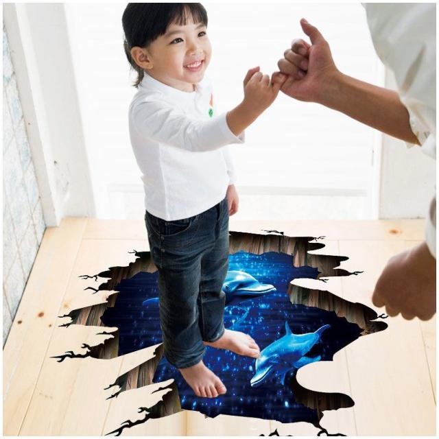 ウォールステッカー 壁紙シール 3d 立体的 トリックアート だまし絵 イルカ 水中 床 天井 海中 海豚 いの通販はau Pay マーケット プラスナオ