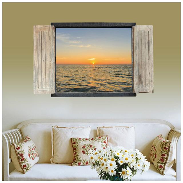 ウォールステッカー ウォールシール 海 夕日 夕景 地平線 風景画 綺麗 癒し 窓辺 窓際 だまし絵 トリックアートの通販はau Pay マーケット プラスナオ