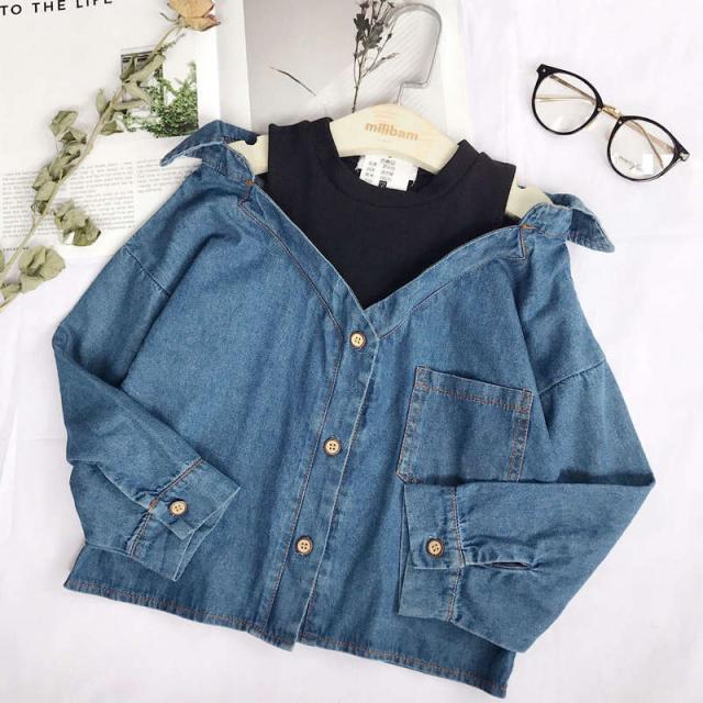 デニムシャツ 重ね着風 フェイクレイヤード キッズ 洋服 長袖 ジーンズ トップス 春 秋 子供服 女の子 女児 Kidの通販はau Pay マーケット プラスナオ
