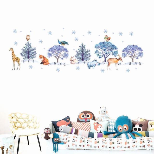 ウォールステッカー 貼ってはがせる 森の動物 フクロウ キリン キツネ うさぎ クジャク サイ 鹿 雪 スノーフレーク クリスマの通販はau Pay マーケット プラスナオ
