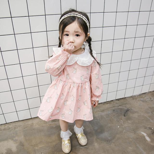 ワンピース 長袖 ミニ丈 襟付き 子供用 キッズ ミニワンピース フレアスカート 背中ボタン うさぎ ラビット おしゃれ 可愛の通販はau Pay マーケット プラスナオ