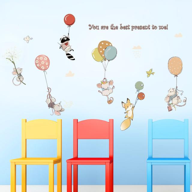 ウォールステッカー ウォールシール 動物 アニマル 風船 英字 キャラクター イラスト ねずみ アライグマ キツネ 鳥 シール式の通販はau Pay マーケット プラスナオ